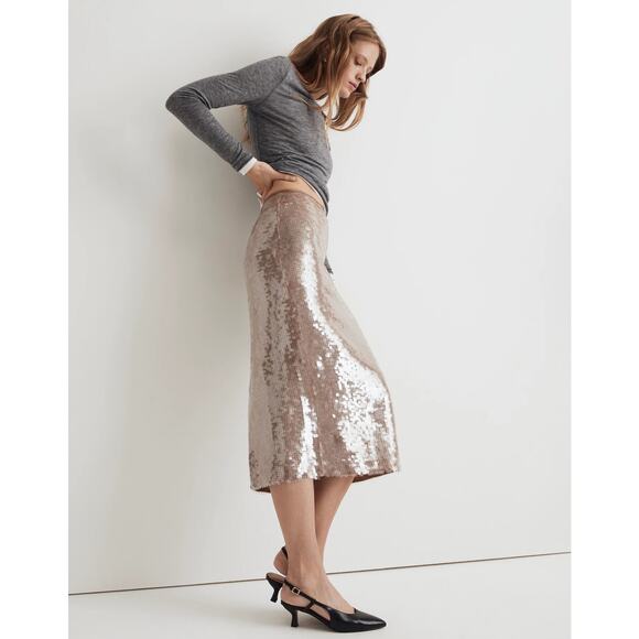 Madewell Sequin High Waisted Midi Pencil Skirt Fallen Timber N0100 Women 0 NWT - Picture 2 of 14